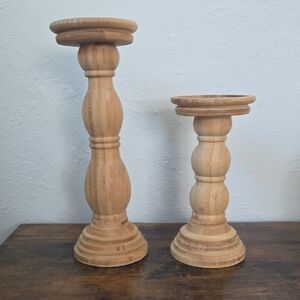 Wood Pillar Candle Holders